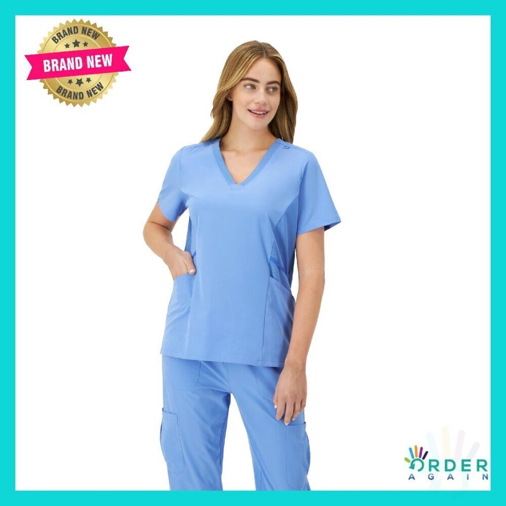 Moisture-Wicking Stretch Scrub Top Ribbed Panels Classic Fit Healthcare